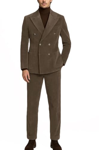 VENNYNG Men's Corduroy Suit Two Pieces Male Double Breasted Blazer Pants Set Daily Business3