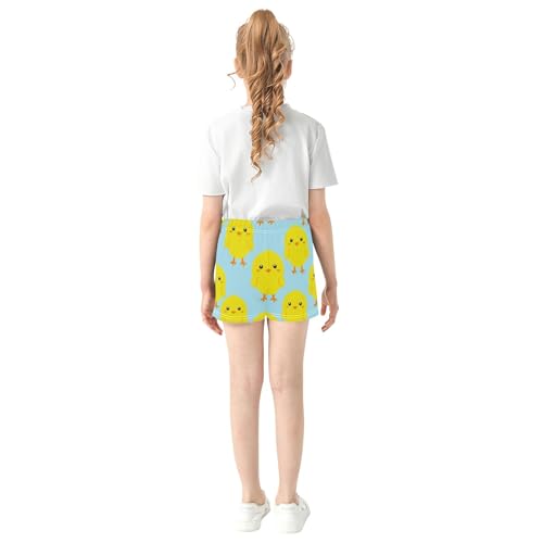 Girls Cute Yellow Chick Blue Print Shorts Kids Summer Pajamas Comfy Athletic Activewear for Teens Youth, X-Small3