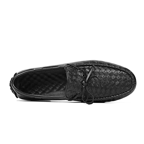 Mens Loafers Shoe Genuine Leather Woven Deck Shoes 1-Eye Stitching Details Round Toe Lightweight Flexible Slip Resistant Classic Casual Slip-on2