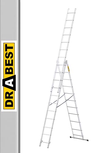 DRABEST - Home - Aluminium-Leiter - 3x11 Sprossen - Max. 5,64 m...
