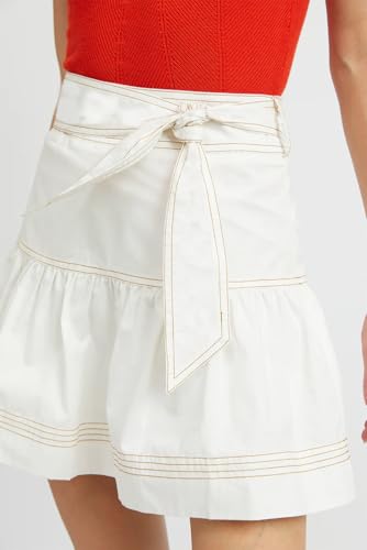Women's White Contrast Stitching Knotted High Waist A-Line Mini Skirt2