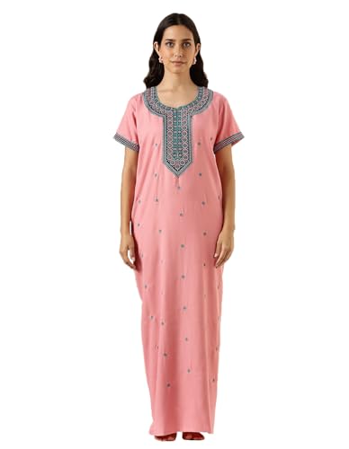 Image of 9shines Label Stylish Alpine Nighty Maxi for Women | Full Length Trendy Nightgown | Premium Nightdress | Nightwear | Heavy Embroidery Nighty with Pockets(2891)