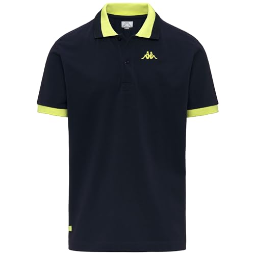 dettagli in colori neon-fluo Kappa - Polo, Uomo, Blu, Cotone, Sportivo, Logo Neon, Taglia: L