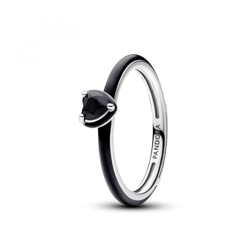 PANDORA ME Anillo con corazón en plata de ley con cristal negro y esmalte negro, talla 54