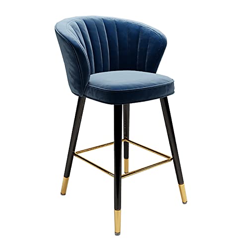 Tabouret haut de gamme en velours rose avec pieds en métal noir