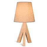 Porseme Table Lamp Wooden Tripod Nightstand Lamp with Linen Shade Desk Lamp for Home (E12 LED Bulb I