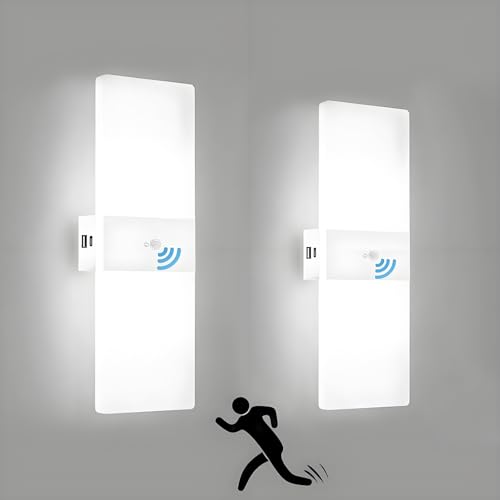 2 Stück Wandleuchte Innen 2,8W LED Wandlampe Mit Bewegungsmelder,...