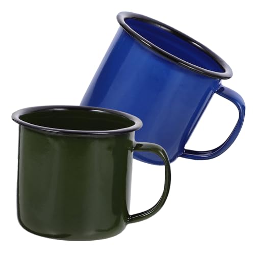 Mikikit 2Piezas Tazas Esmaltadas de Café de Vintage Aptas Interiores y Exteriores Hogar Oficina y Camping