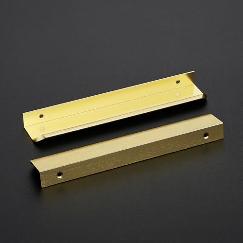 Image of Ravinte Hardware Gold Cabinet Handles Finger Edge Pulls 7.8 Inch CC 8 Pack | Low-Profile Finger Grip, Cabinet Door Edge Mount, Smooth Handle Shape, 5.9 Inch (150mm), For Drawers, Cupboards, Kitchen