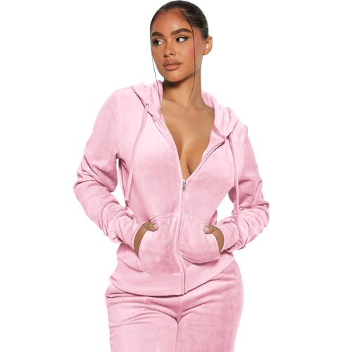 yidengymx Womens 2 Piece Velour Tracksuit Two Piece Soft Velvet Hooded Outfits for Women3