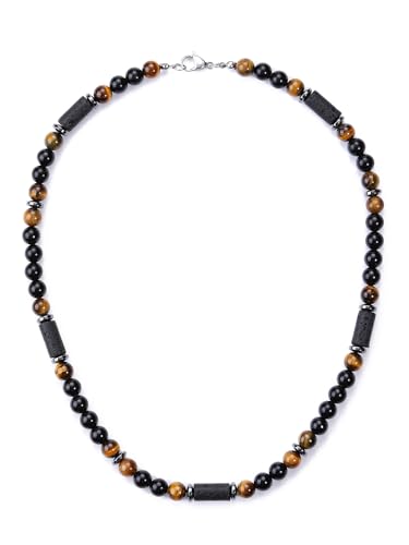 Top Plaza Men's Tiger Eye Lava Stones Healing Crystal Necklace Handmade Gemstone Beaded Necklace for Men Stress Relief Balance Protection Jewelry Gifts2
