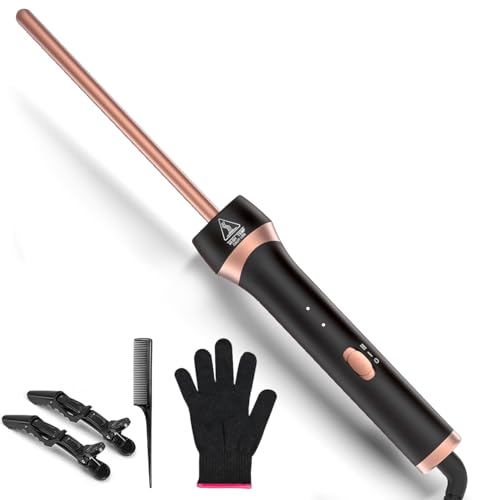 3/8 Inch Curling Iron 9mm Tiny Barrel Curling Wand for Tight Spiral Curls - Ceramic Mini Hair Curler with Dual Voltage Heat Resistant Glove & Adjustable Temp Perfect for Short Long Hair & Travel