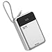 Hichain 65W Batterie Externe 20000mAh, Power Bank avec Cable Intégré USB C, LED, 1 Port USB-C & A, Chargeur Externe Powerbank Compatible avec MacBook, iPhone 16/15, Galaxy S25, iPad, Tablet, Argent