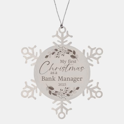 My First Christmas as a Bank Manager 2025 Snowflake Ornament Gifts for New Branch Supervisor Staff Employee Boss Bank Officer, Xmas Party Decor, Job Promotion Newly Grad, Engraved