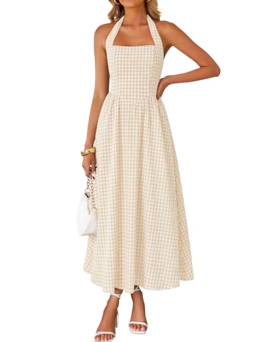 Image of ZESICA Women's Summer Sleeveless Halter Midi Dress 2026 Off Shoulder High Waist Flowy Formal Wedding Guest Long Dresses