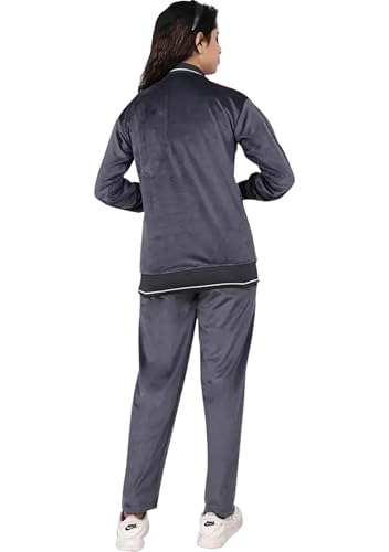 Image of Women's Velvet Track Suit Set - High-Neck Zip-Up Jacket with Warm Pajama Bottom, Night Suit Sleepwear & Loungewear for Girls & Women | Winter Nightwear Set (L, XL)