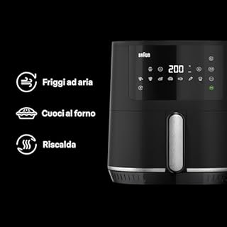 Braun MultiFry 3 HF3030 Friggitrice ad Aria con 4.3L di Capacità, Forno ad Aria con Controllo della Temperatura 80-200°, Tecnologia RealAir, 8 Programmi Preimpostati, Controllo Touch, 1500W, Nero