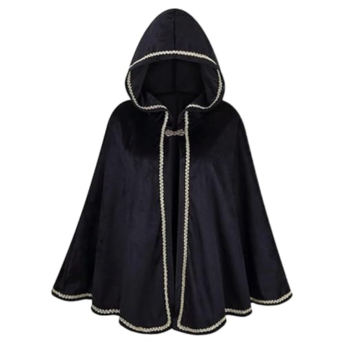 Cape médiévale brodée en velours avec capuche unisex rétro