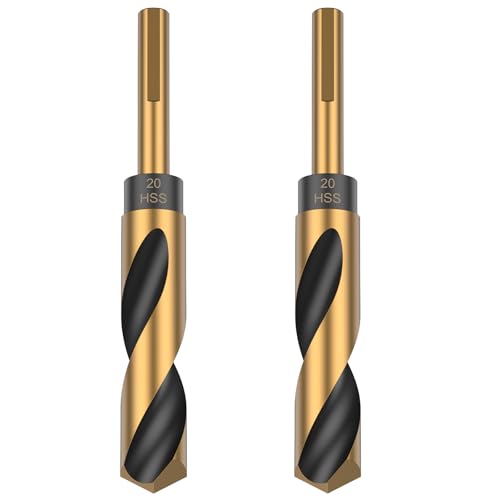 WhSunVo 2 Pcs Reduced Shank Twist Drill Bits High Speed Steel Twist Drill Bit Set with Black Nitride and Gold Titanium Coating for Stainless Steel Aluminum Alloy Metal Plastic Wood(20mm)