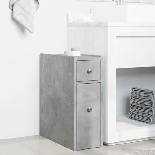 Vidaxl Armadietto Da Bagno Stretto Con Ruote Grigio Cemento Truciolato - 2