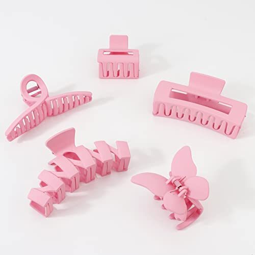 YISSION 5PCS Pink Hair Clips for Women Hair Claw Clips for Thin Thick Hair Butterfly Square Hair Clip Pink Hair Accessories for Women Girls