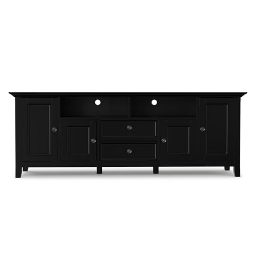 Image of SIMPLIHOME Amherst 72 inch Wide Solid Wood TV Stand in Black