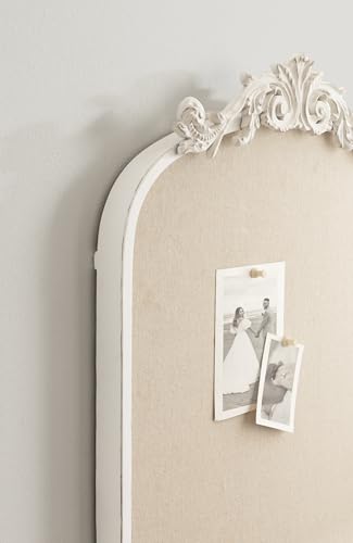 Image of Kate and Laurel Arendahl Decorative Arch Pinboard; 19 x 31; White; Framed Arched Ornate Vintage Cork Board for Use as Motivational Vision Board or Wall Organizer