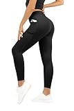 Leggings de Cintura Alta con Bolsillos para Mujer, Pantalones de Yoga Suaves y elásticos de Longitud Completa, Negro, S - M