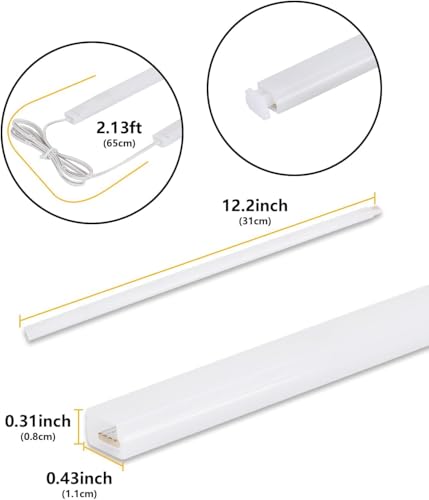 Cefrank Cabinet Lighting 6-Pack 12 inch Seamlessly Linkable Strip Light Bars for Cabinet, Kitchen, Shelf, Workbench, Cupboard Lighting, 1200 Lumen Cold White 6000K