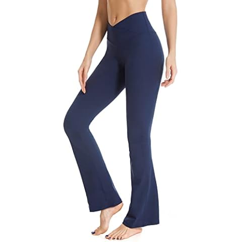 Yknktstc Women Yoga Pants Bootleg Crossover Workout Flare Bootcut Work Pants Dress Pants, Navy Blue, XXXL Cover