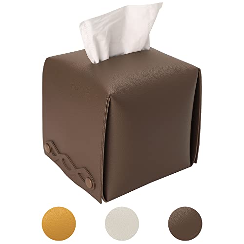 VANTOO Tissue Box Cover,PU Leather Square Rectangular Tissue Box Holder for Bathroom Dining Room Home Office Car (Square-Tan)