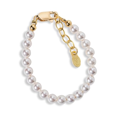 Cherished Moments 14K Gold-Plated Bracelet for Babies, Toddlers, Kids, and Little Girls with High-End Simulated Pearls Gift for Baby Shower, Flower Girl, or Granddaughter