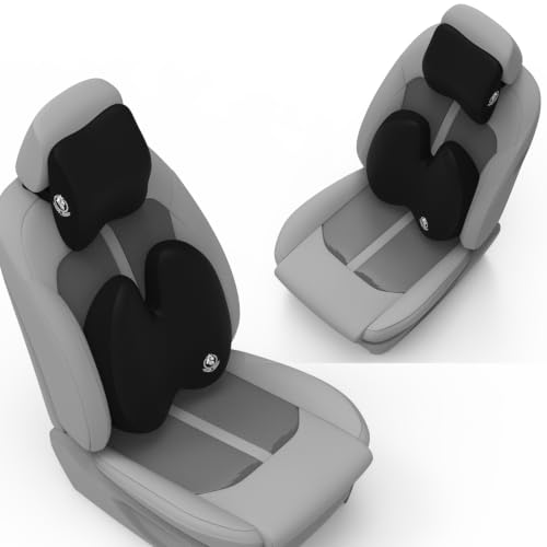Image of MRRON Series Memory Foam Neck Rest & Extra Lumbar, Relief Pillow, 100% Soft Memory Foam Pillow, Adjustable Strap, Cervical Support for Car Seat. (Black, Backpro)