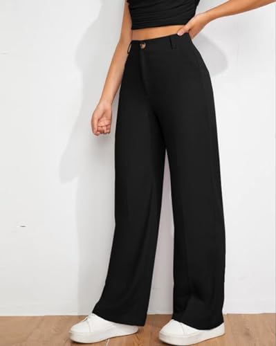 Image of Toochki Trousers for Woman Pants Women's Formal Office Korean | Black Track Pant | Straight | Cotton Spandex Stretchable Trouser | High-Waisted Bottom Wear