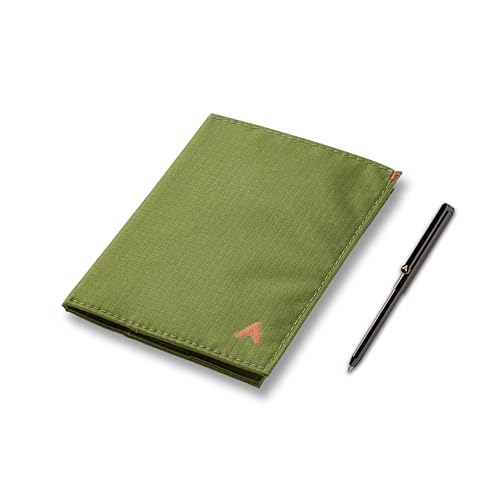 Allett Original Wallet & Pen Bundle | Cala Green Nylon, Slim, Minimalist, Bifold | Holds 4-24+ Cards, Bills, Receipts | Stainless Steel Pen