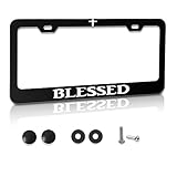 Funny Metal Aluminum License Plate Frame with Humor Texts Blessed Christian Black Car Cover Tag Holder Decoration with 2 Holes and Screws for Women Men（ 12 x 6 Inch）