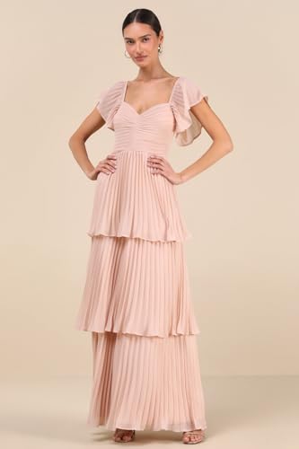 Tiered Pleated Chiffon Bridesmaid Dresses for Women Long A Line Formal Wedding Guest Dress with Sleeves3