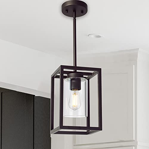 Vinluz Modern 1-Light Cage Kitchen Island Pendant Lighting With Glass Shade Oil Rubbed Bronze Chandeliers Dining Room Lighting Fixtures Hanging Semi Flush Mount Ceiling Lights Bedrooms Hallway #TOP6