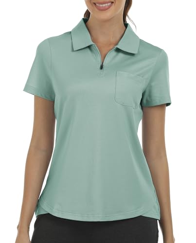 MoFiz Womens Zip up Golf Polo Shirt Short Sleeve Workout Golf Top Moisture Wicking Lightweight Tennis Shirts2