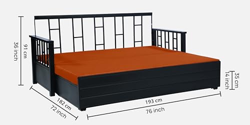 Image of Chilsic 3 Seater Metal Sofa Cum Bed with Hydraulic Storage | King Size Sofa Cuma Bed | 3 Seater Sofa Set, Metal Sofa Set for Living Room (Matte Black Finish with Red Ball Design)