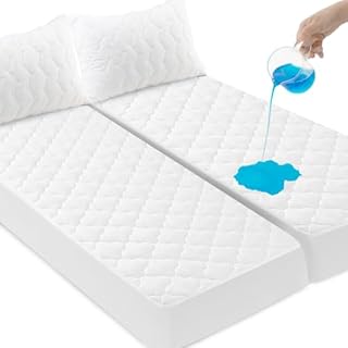 Split King Mattress Protector Pad Waterproof Quilted, Breathable & Cooling Split King Mattress Cover Fitted for Adjustable Bed with Deep Pocket Up to 14", (White)