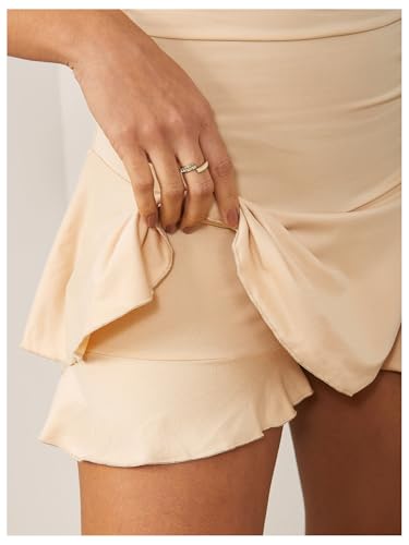Image of WDIRARA Women's One Shoulder Ruffle Hem Dress Hign Waist A Line Mini Dress with Short