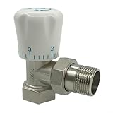 Valvola termostatica per termosifone, confezione da 2, con detentore, angolo di 15 mm x 3/4" e 1/2" x 15 mm con riduttori da 10 mm, compatibile con qualsiasi sistema di riscaldamento domestico, bianco