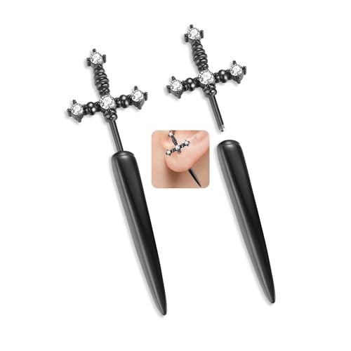 Vintage Gothic Sword Earrings 316L Steel Hypoallergenic Rhinestone Crystal Dagger Earrings Punk Style Sword Dangle Earrings Costumes Festival Jewelry for Women and Men