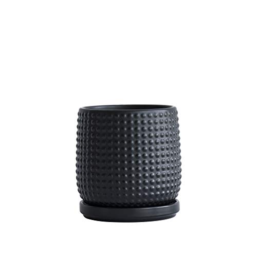 Pot de fleurs noir en grès 10,2 cm avec soucoupe intégrée - 8