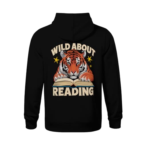 Kids Cool Wild About Reading Tiger Boys Girls Lightweight Kangaroo Pocket Fleece Hoodies3