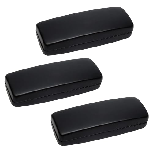 Image of Calabria S412 Extra Large Hard Shell Eyeglass Case - Black Snap Closure Glasses Case with Soft Felt Interior