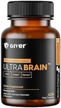Giver Nutrition Ultra Brain Nootropic Brain Supplement - Alpha GPC, Bacopa Monnieri, L-Theanine, Phosphatidylserine - Pack of 42 Veg Capsules, 60 grams