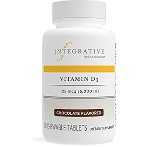 Integrative Therapeutics Vitamin D3 125 mcg (5,000 IU) – Immune System & Bone Support Supplement* – Gluten Free – Zero Sugar – 90 Chocolate Flavored Chewable Tablets