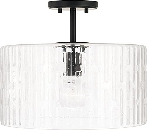 Capital Lighting 241311MB Emerson Embossed Seeded Glass Convertible Pendant/Semi Flush Ceiling Light Fixture, 1-Light 100 Watt, 14" H x 15" W, Matte Black